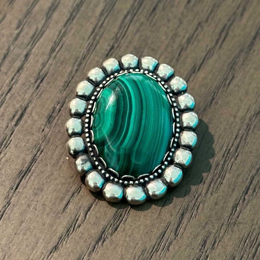 Carolyn Pollack Sterling Silver Oval Malachite Decorated Pendant Enhancer